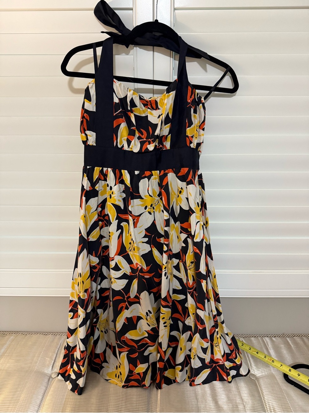 Moulinette Soeurs Black Floral Halter Sundress with Yellow & Orange Accents